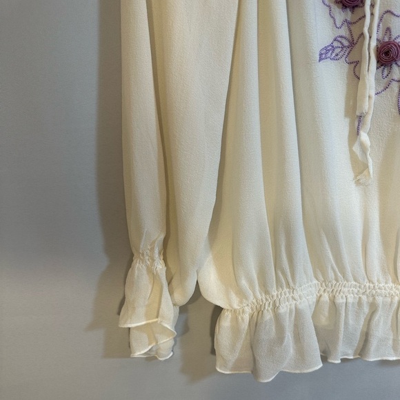 YILING Womens Size XXL Blouse 100% Silk Peasant Long Sleeve Embroidered Flower - Picture 9 of 12